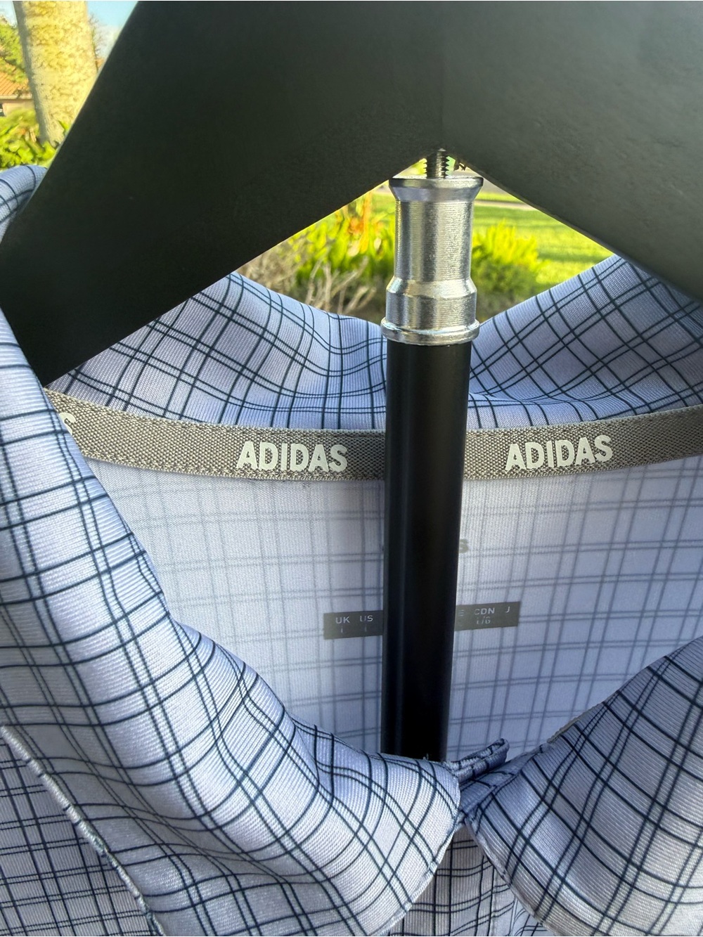 adidas Men’s Light Blue Checked Golf Polo - Picture 7 of 16